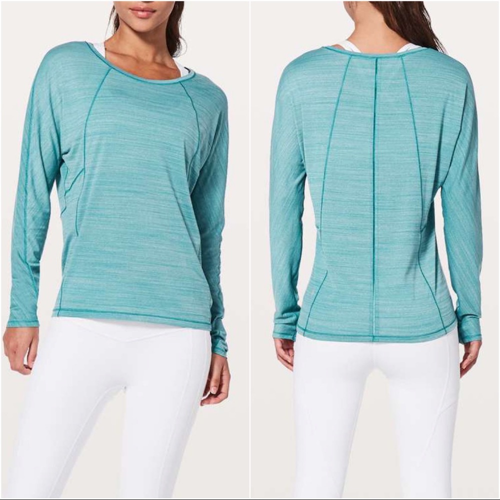 Lululemon Set To Sweat Long Sleeve Top Teal Blue Luon Sz 10
